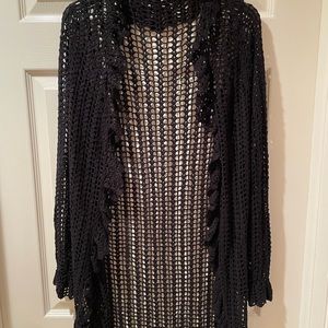 Bette Sung black crochet cardigan, size large